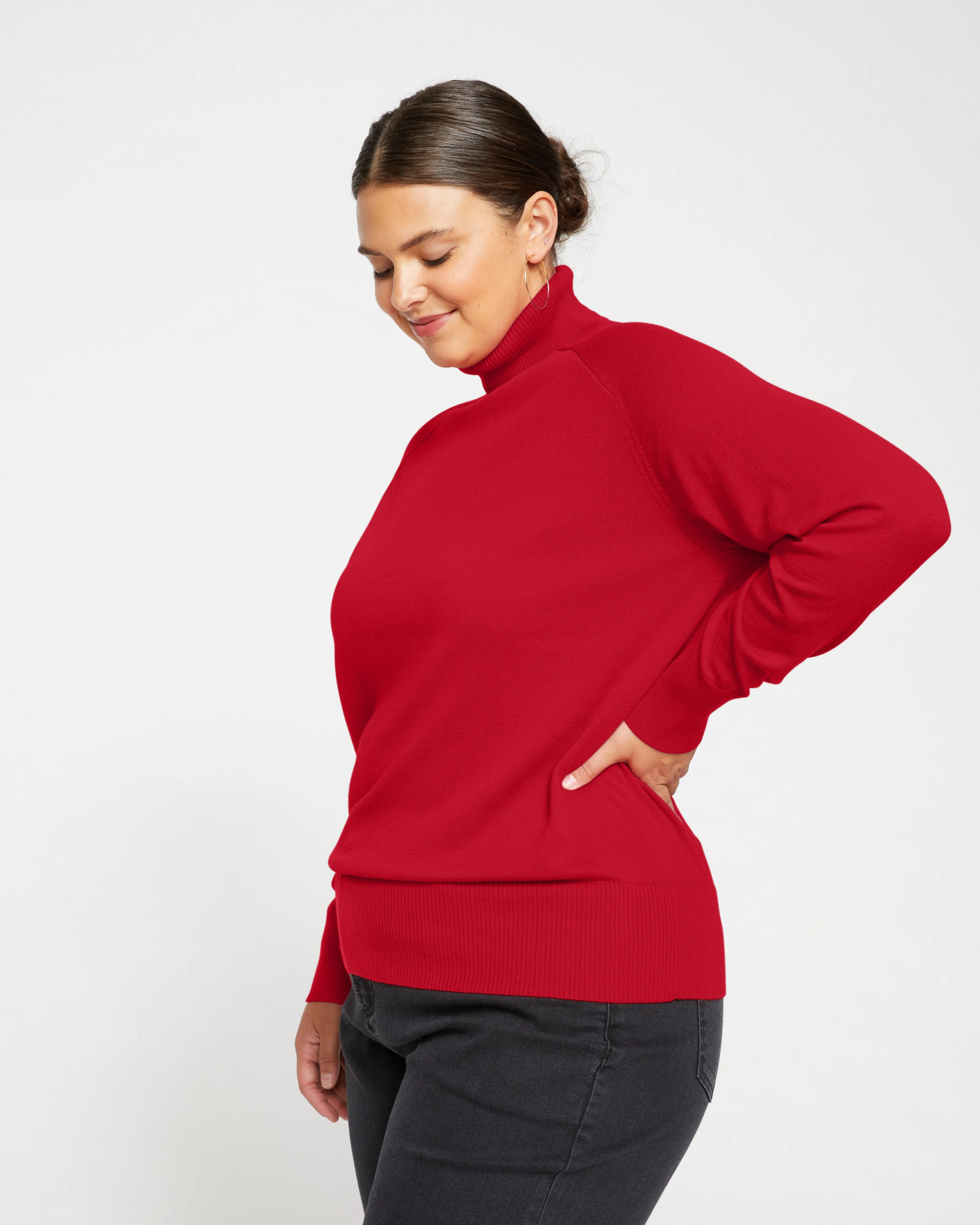 Renee Eco Raglan Turtleneck - Vermilion Red