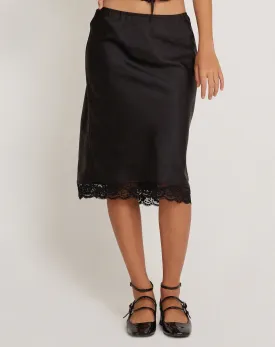 Resira Midi Skirt in Satin Pearled Black with Lace