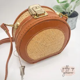 Resort Classic Mini Round Wicker and Cognac Bag