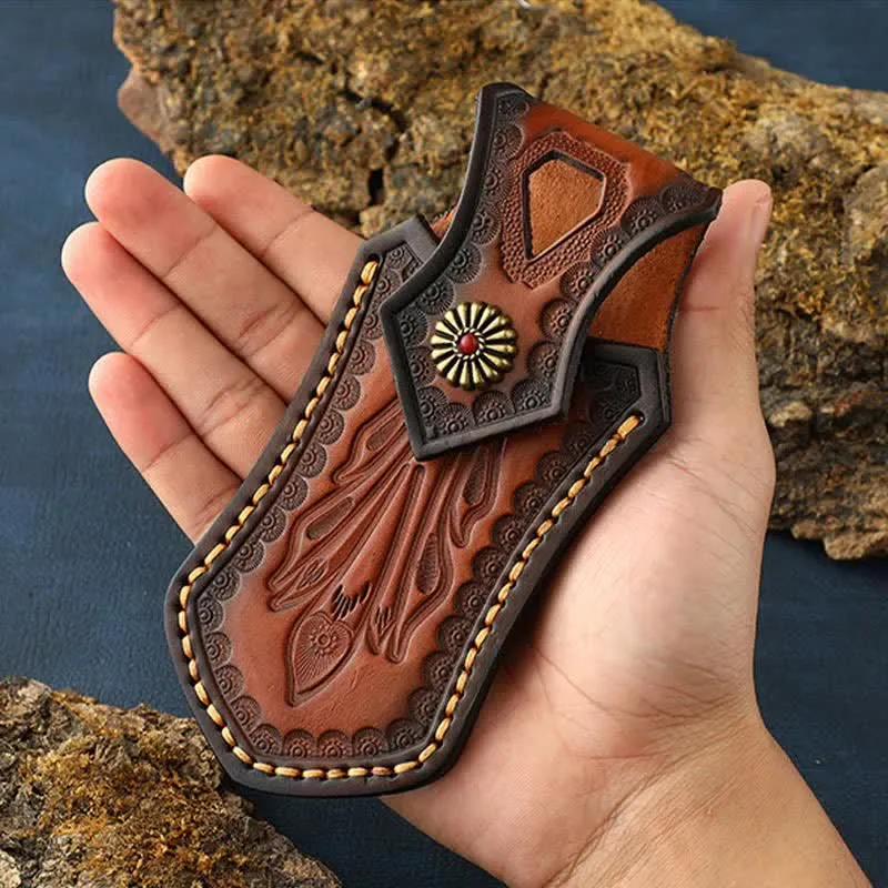 Retro Flip Cover Outdoor Activities Folding Knife Sheath Leather Belt Bag