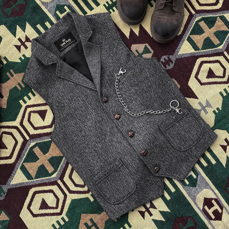 Retro Large Size Wool Herringbone Waistcoats