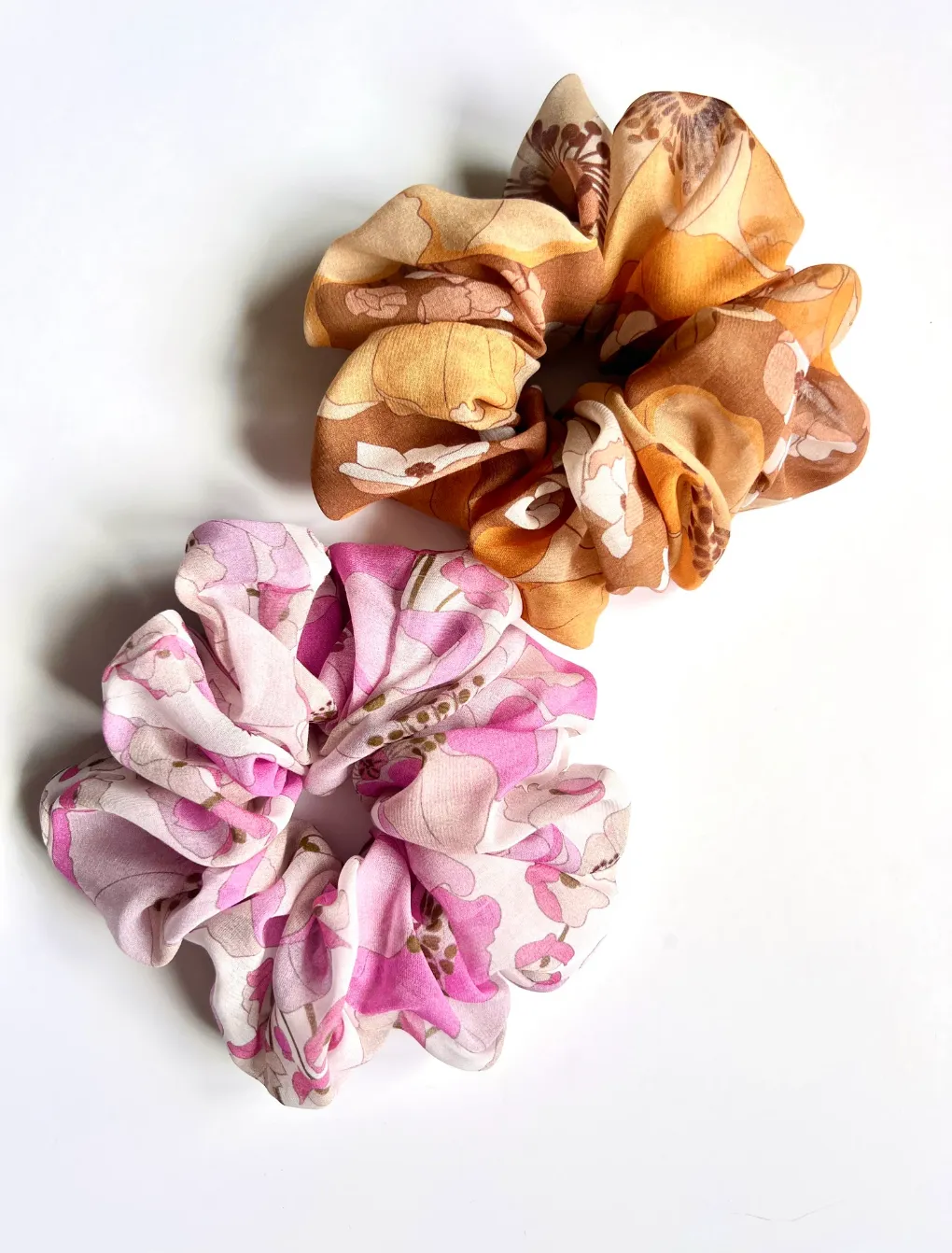 Retro Poppies Collection | Floofy Scrunchie | Long Hair Scarf | 100% Silk Chiffon | Luxury Designer Hair Accessories Handmade