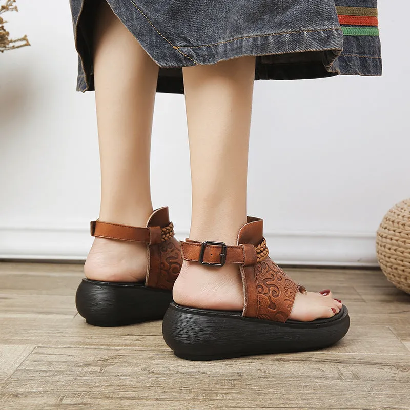 Retro Women Flip-Toe Platform Buckle Sandals | Gift Shoes