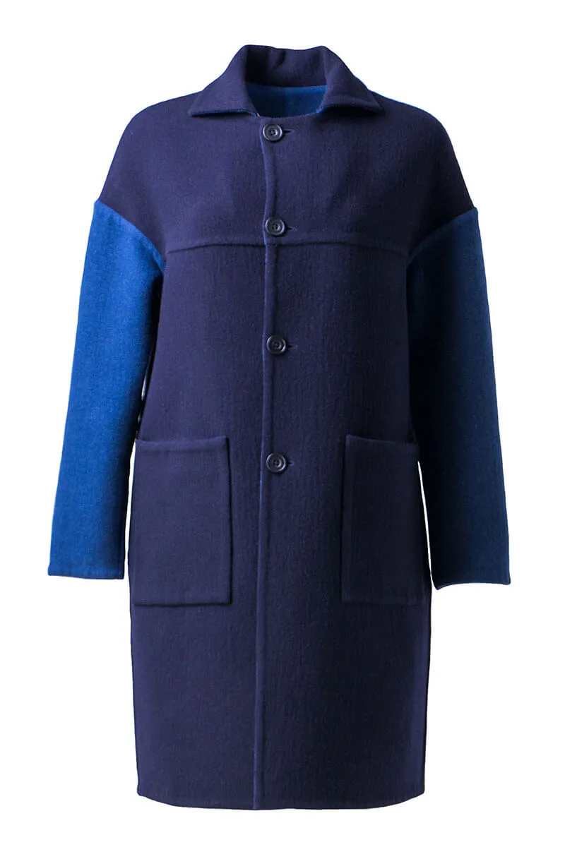 Reversible navy blue wool coat