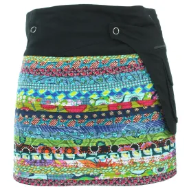 Reversible Popper Wrap Mini Skirt - Multi Patch Strips / Psychedelic Snakeskin