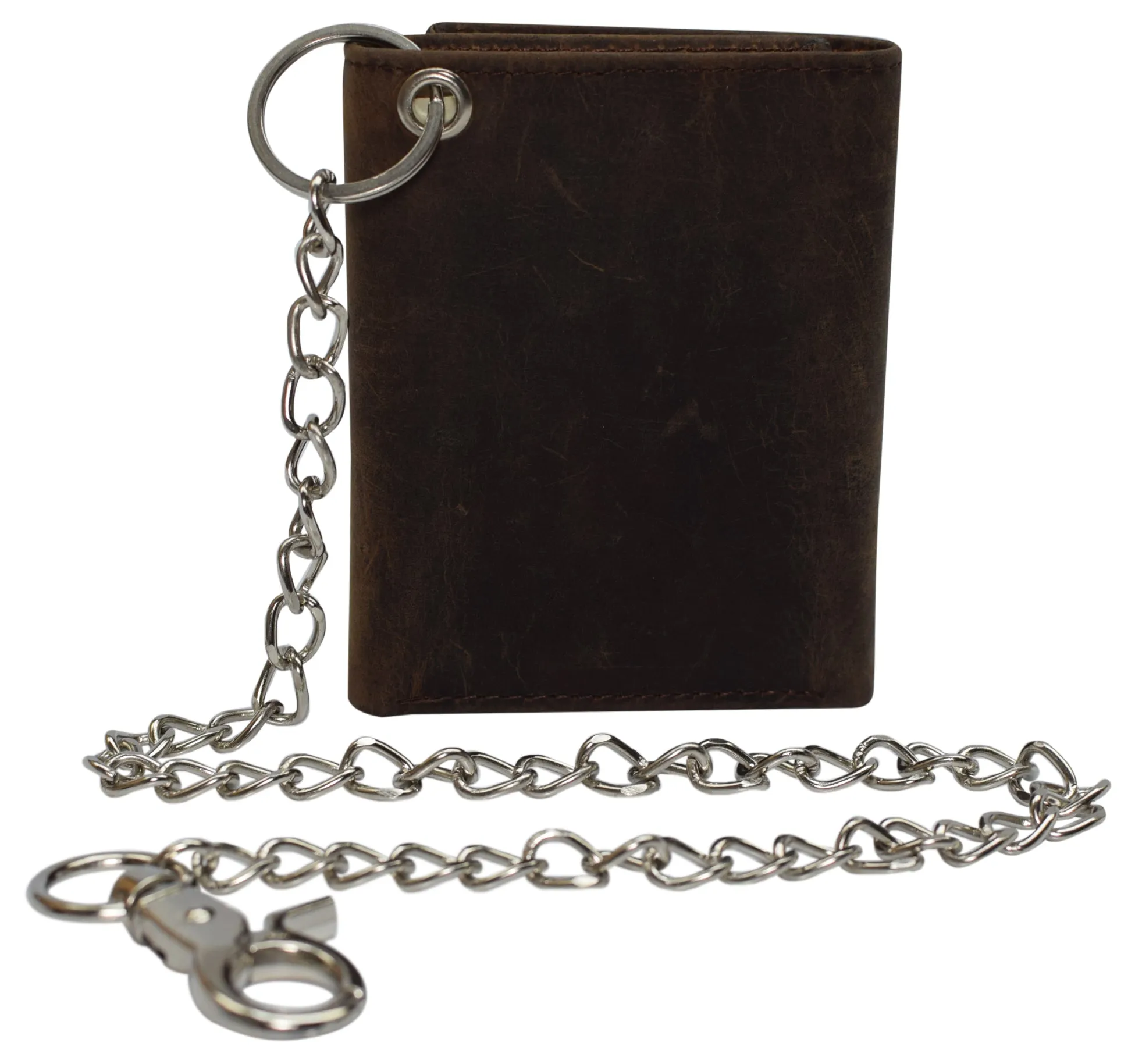 RFID946-51 RFID Blocking Men's Tri-fold Leather Biker Silver Chain Wallet With Snap Closure