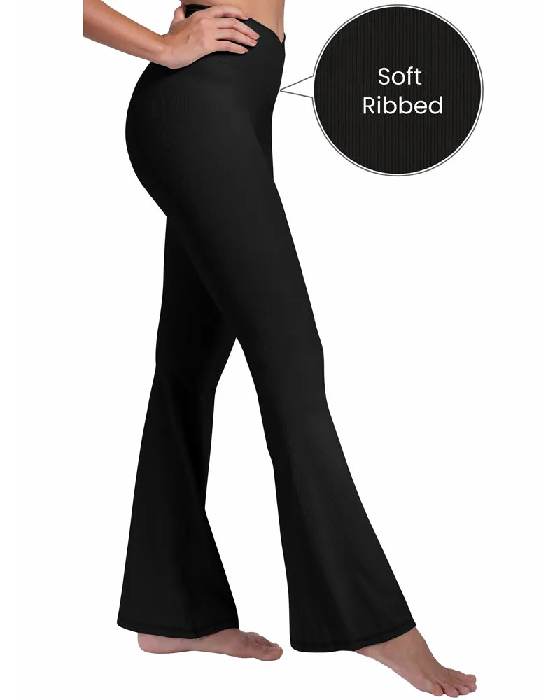 Ribbed Crossover Flared Leggings for Women