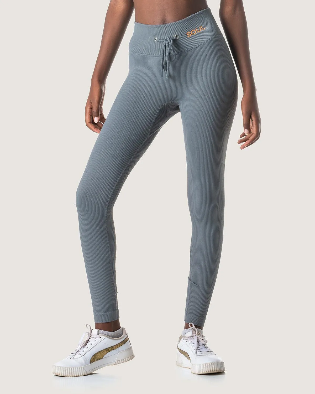 RIBBED STATEMENT LEGGINGS - GREY