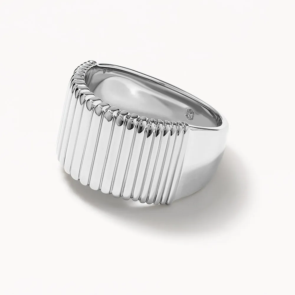 Ribbed Tapered Barrel Ring in Silver