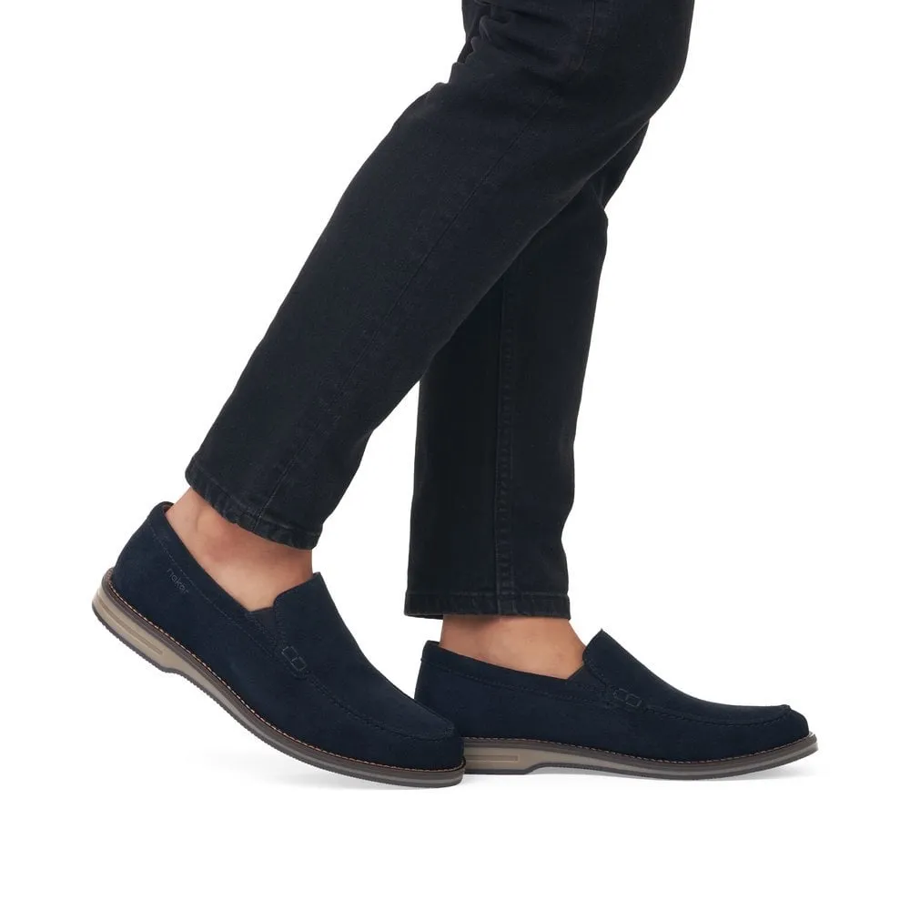 Rieker 12551-14 Blue Mens Casual Comfort Suede Slip On Shoes