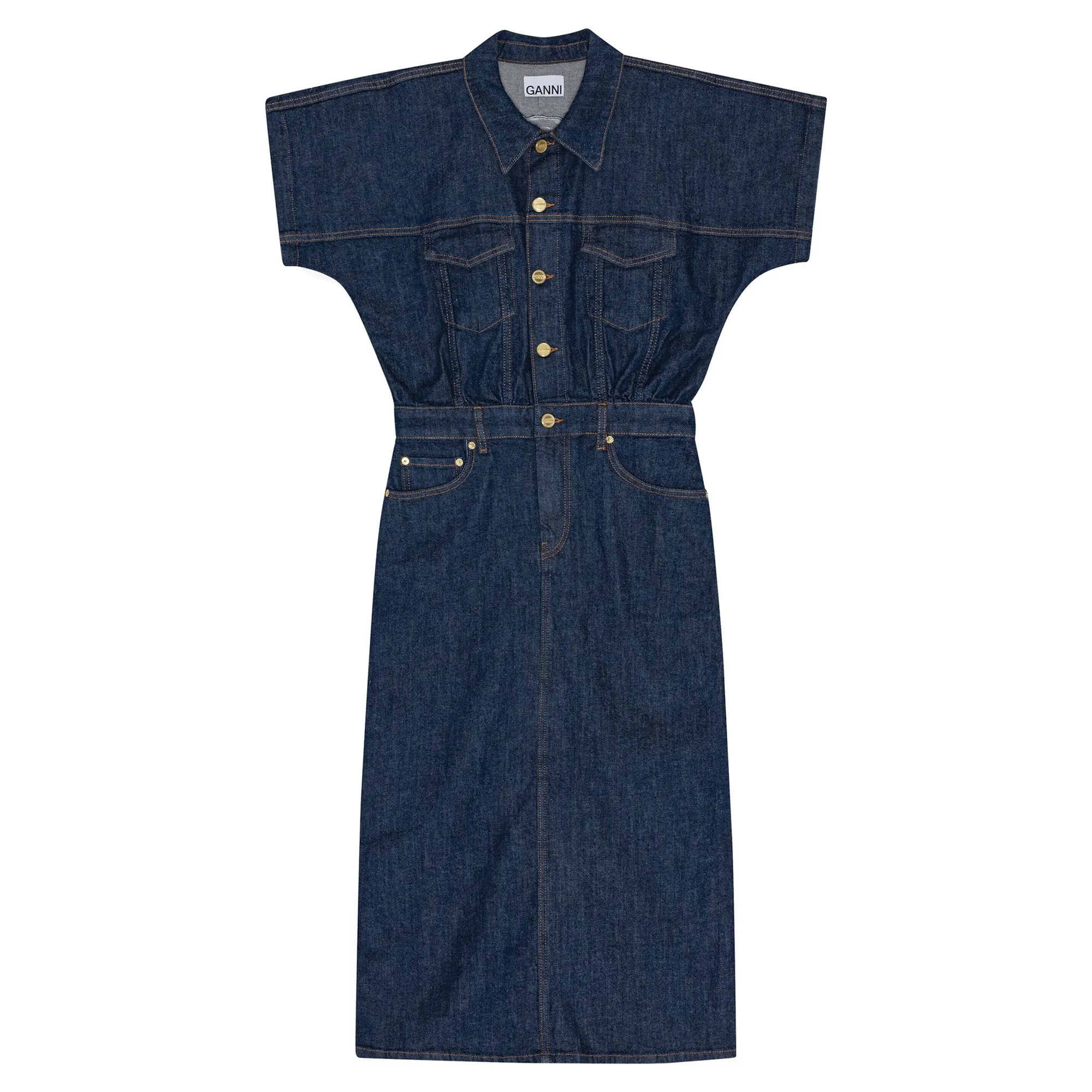 Rinse Stitch Denim Midi Dress