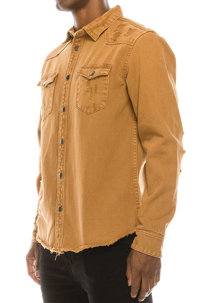 Ripped Denim Overshirt - Wheat