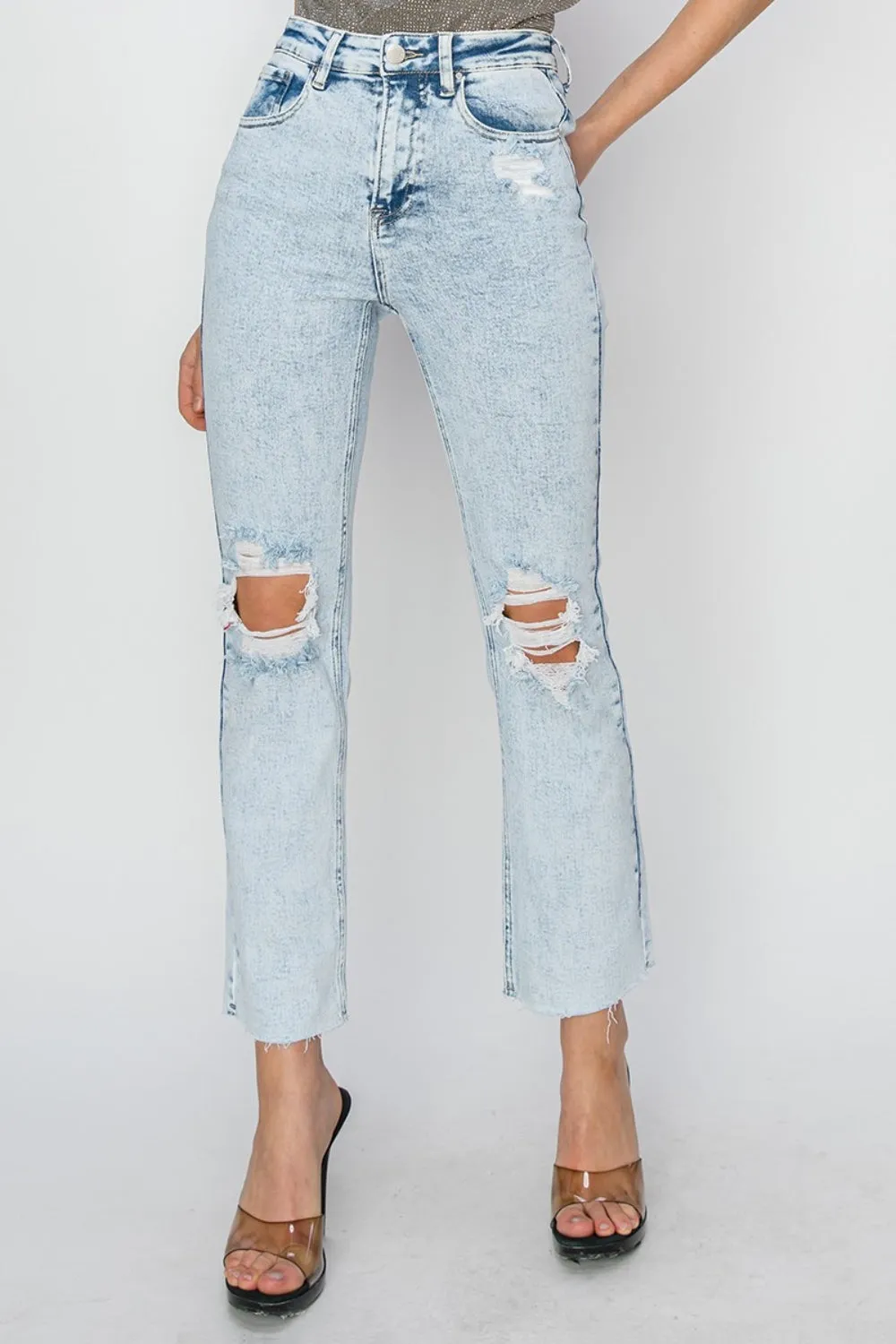 RISEN High Rise Distressed Ankle Jeans