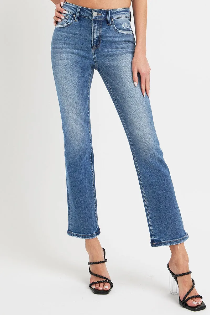 RISEN Mid Rise Ankle Straight Jeans with Pockets