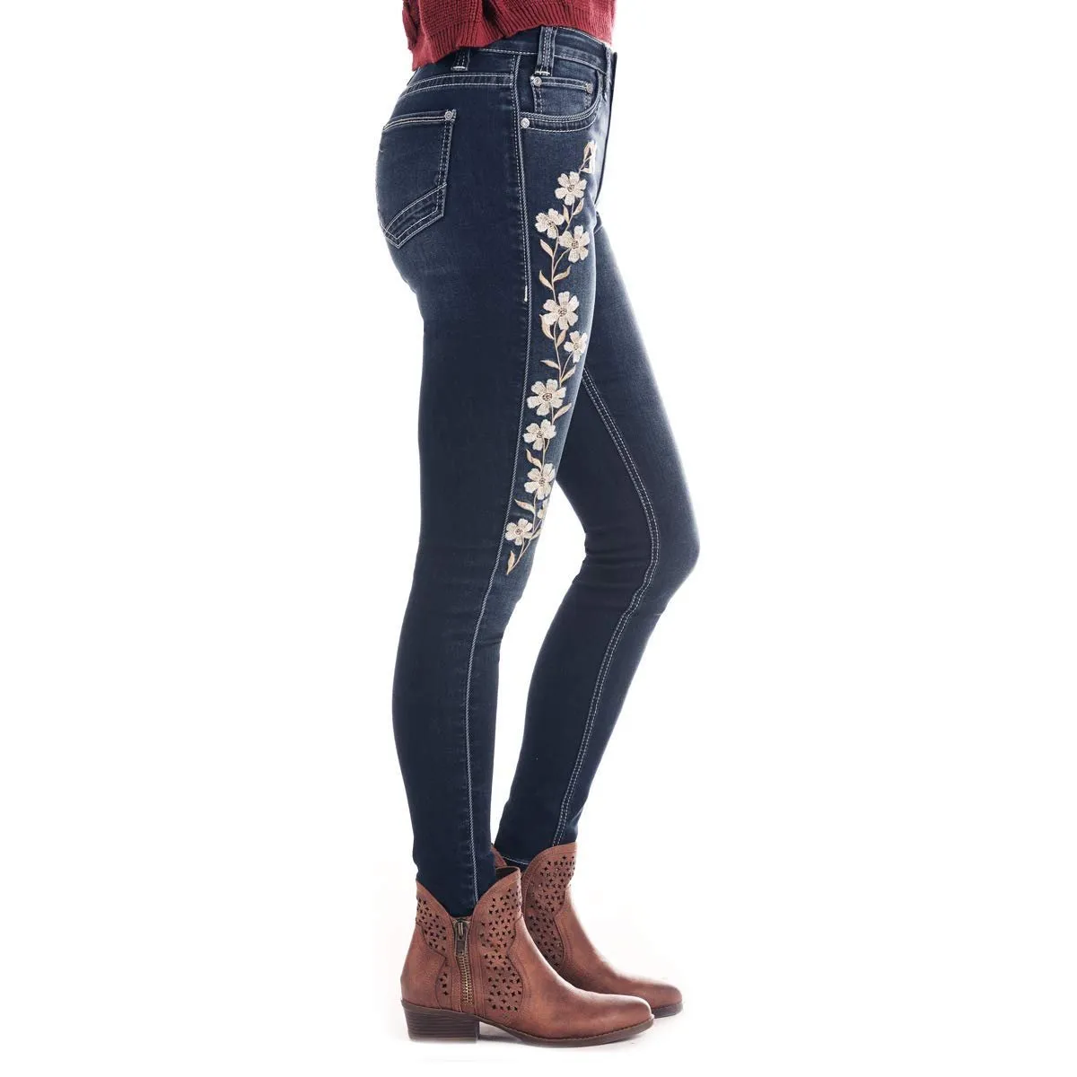 Rock & Roll Cowgirl High-Rise Skinny Floral Stretch Jean, 26