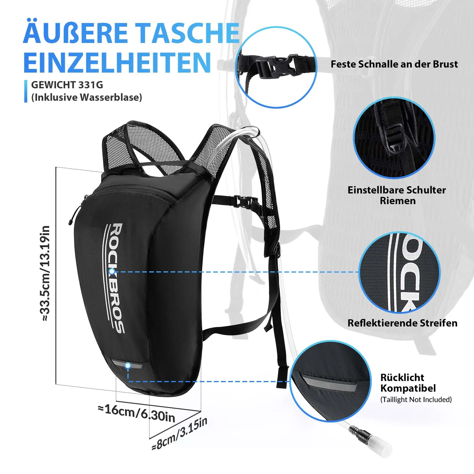 ROCKBROS Ultraleicht Trinkblase Rucksack Fahrradrucksack mit Trinksystem 2L