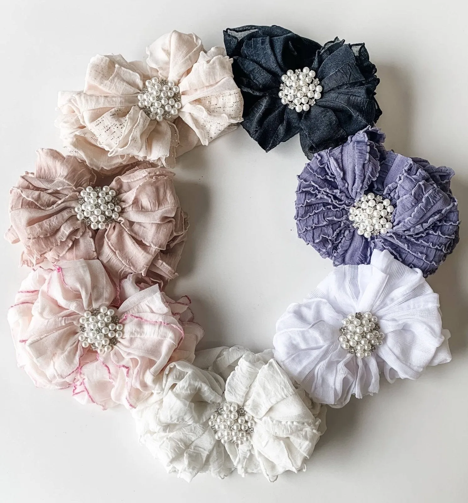 Rockin Royalty - Pearl Ruffled Soft Fabric Baby Headbands