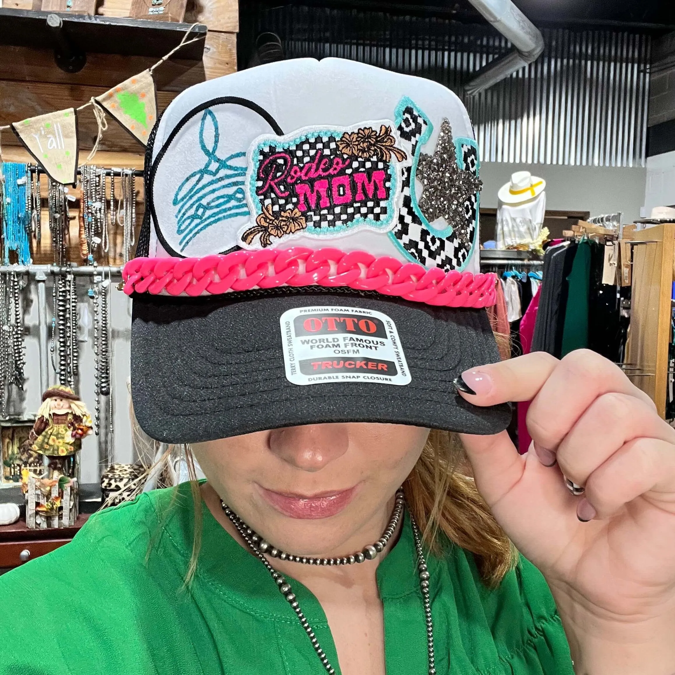 Rodeo Mom Custom Black & White Bling Custom Trucker Hat