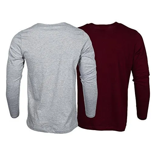 Rodid Solid Men's V-neck Grey, Maroon T-Shirt (Pack of 2)