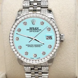 Rolex Datejust 31mm 3.30ct Diamond Bezel/Bracelet/Aqua Blue Dial Watch  TFJ-142508213