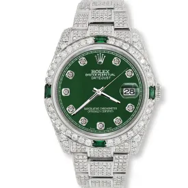 Rolex Datejust 36mm 12.4CT Diamond/Emerald Watch with Forest Green MOP Dial TFJ-142508265