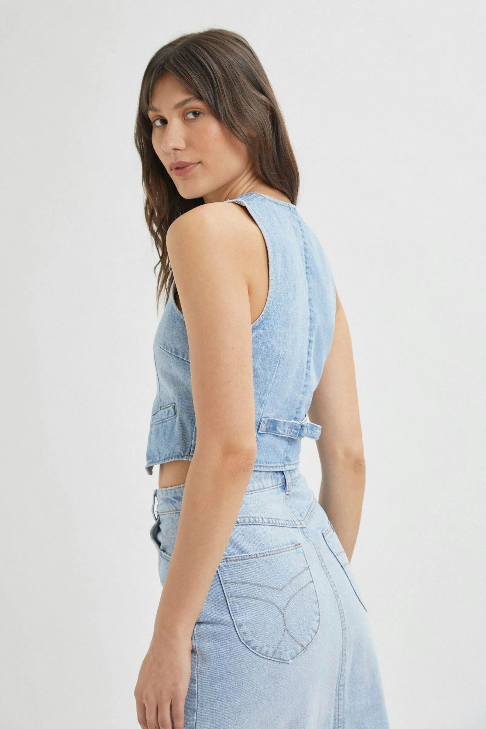 ROLLAS Dallas Denim Vest - Old Stone