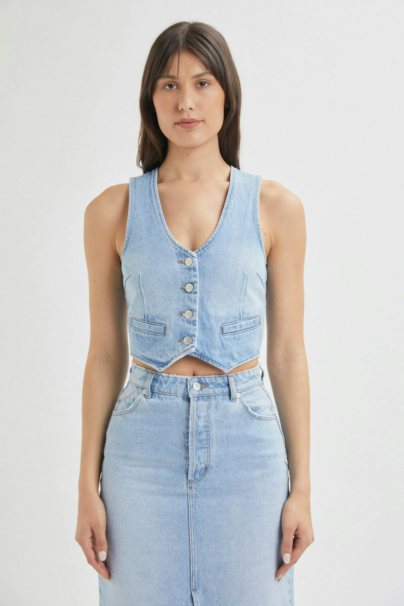 ROLLAS Dallas Denim Vest - Old Stone