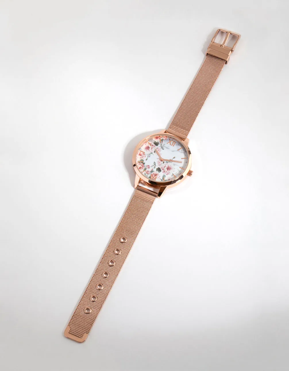 Rose Gold Romantic Flower Mesh Strap Watch