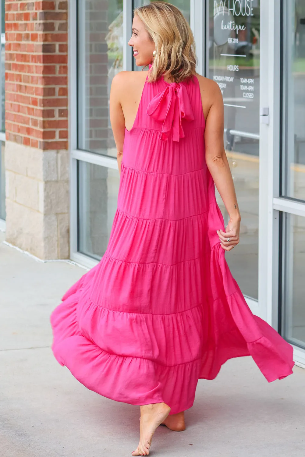 Rose Pink Long Tiered Maxi Dress