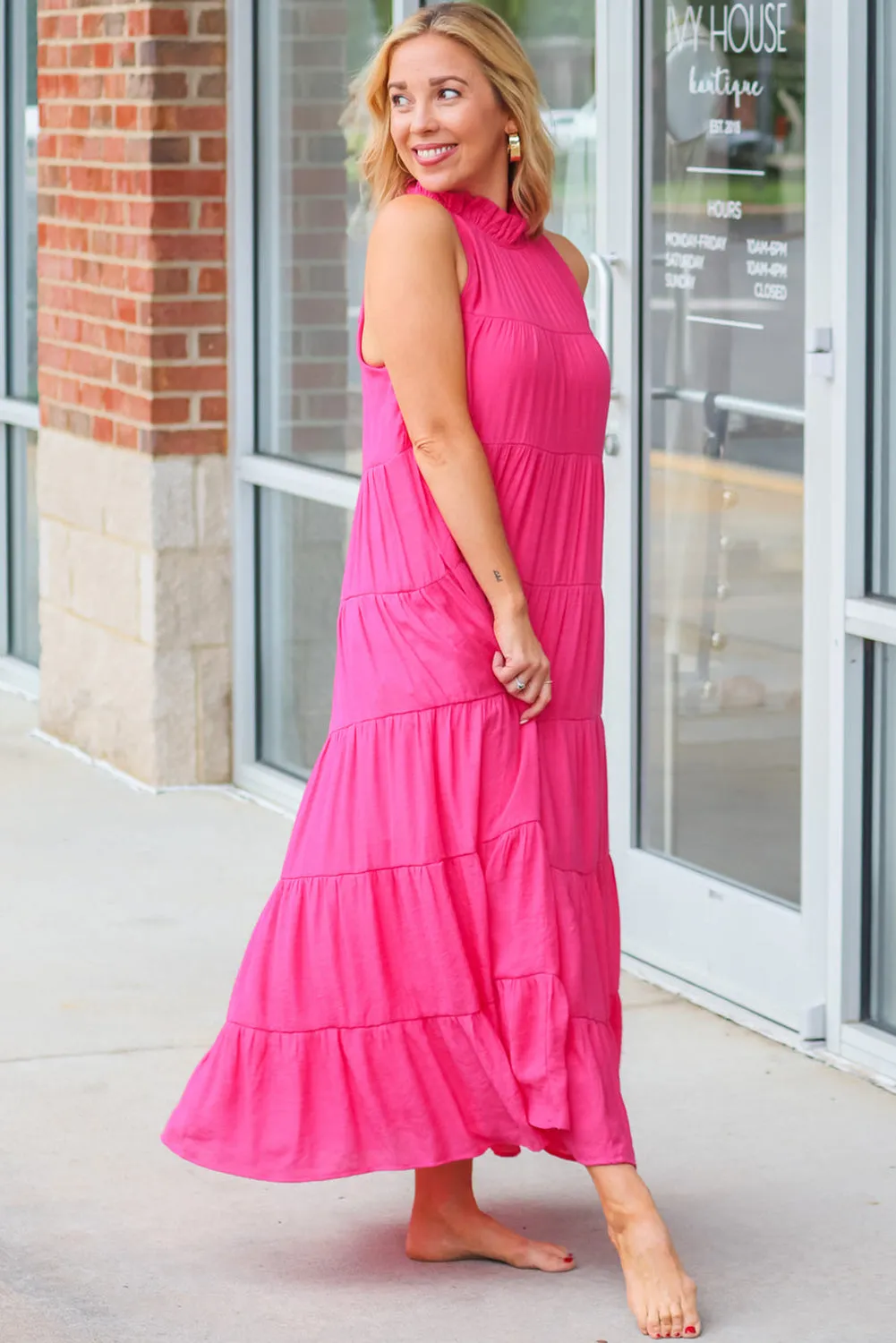 Rose Pink Long Tiered Maxi Dress