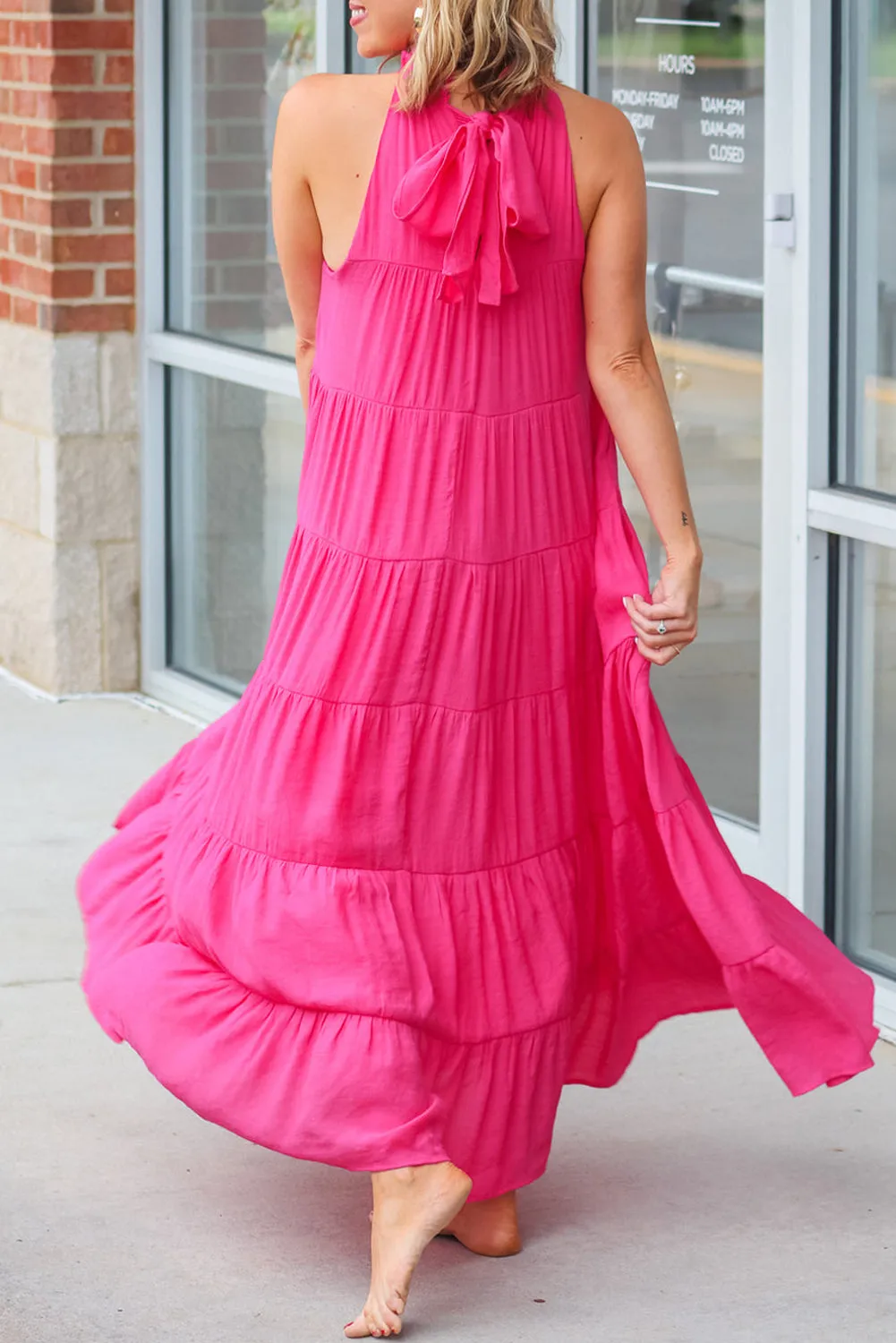 Rose Pink Long Tiered Maxi Dress