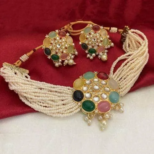 Round Navratna Choker Necklace Set