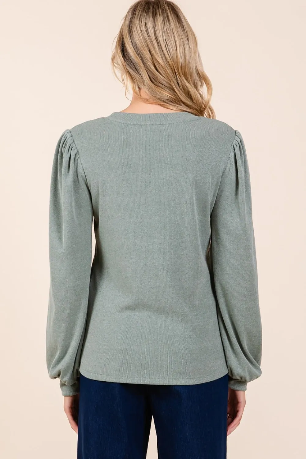 Round Neck Long Sleeve Rib Knit Top