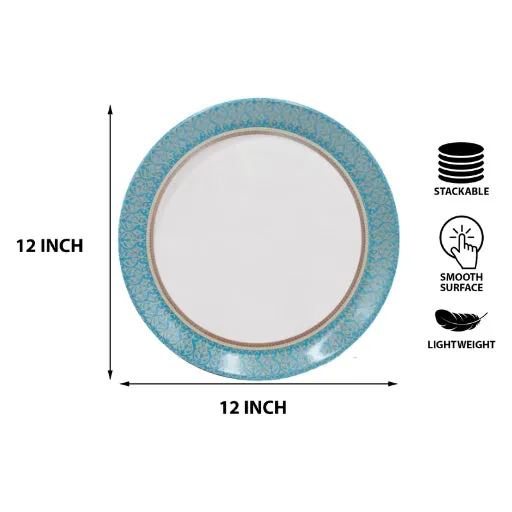 Royal Blue Melamine Round Dinner Plates (12 Inch, Set of 6)