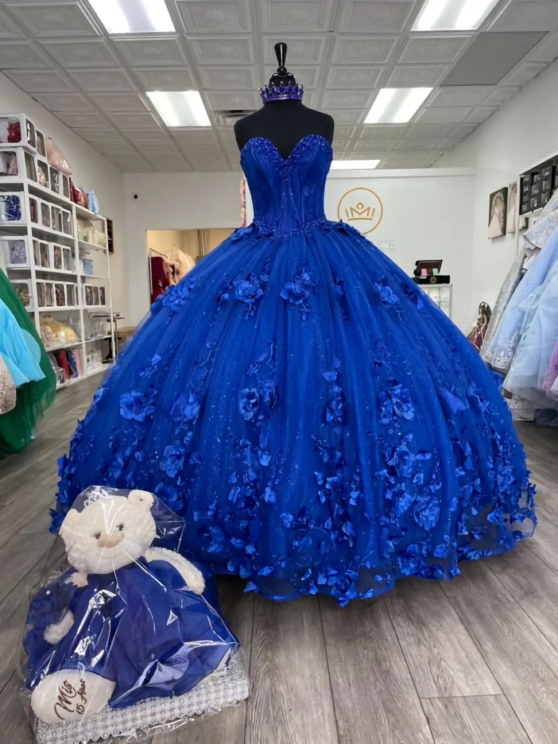 Royal Blue Quinceanera Dress Ball Gown With Appliques Flowers Princess Sweet 16 Dresses