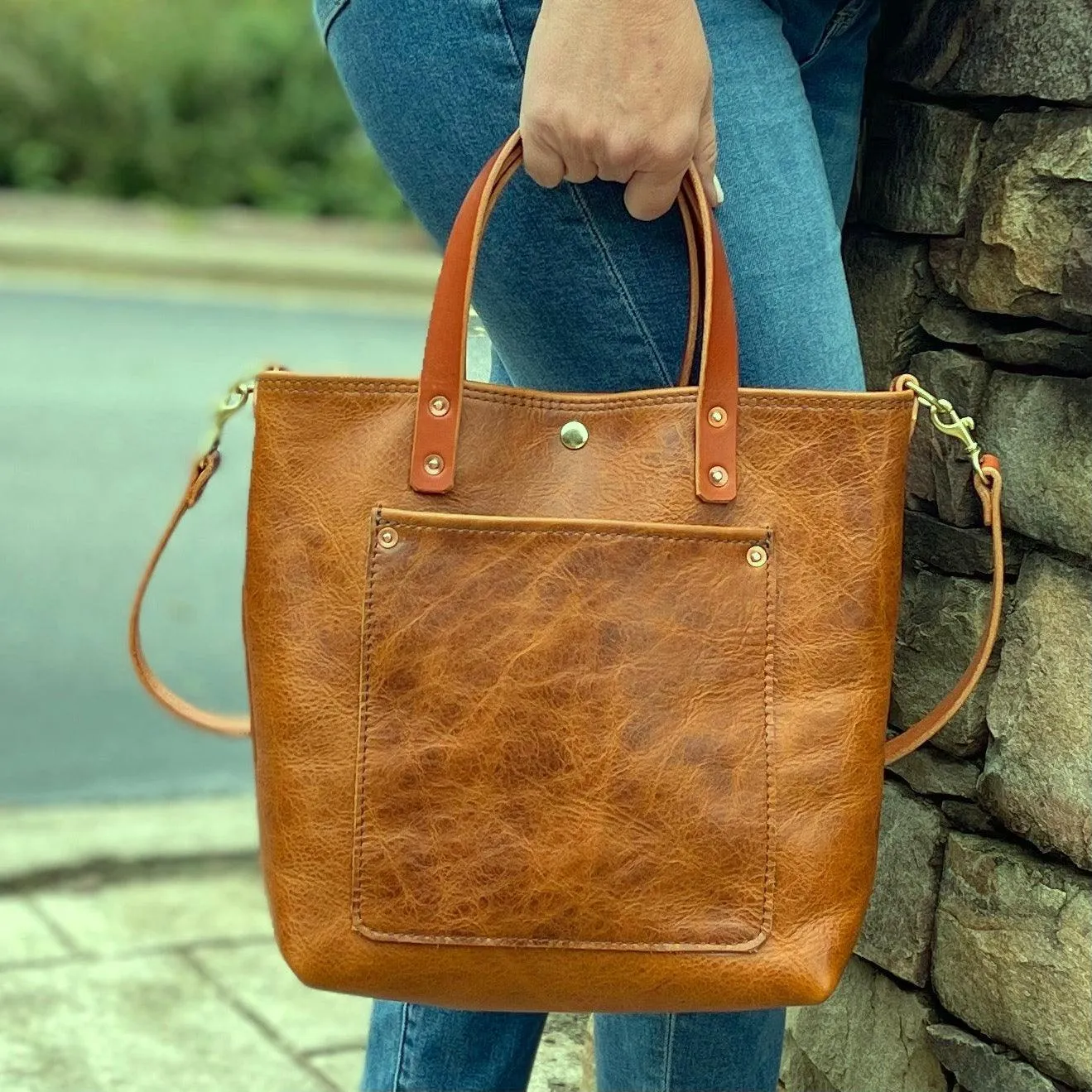 RTS- Claremont Crossbody Leather Tote in Light Umber