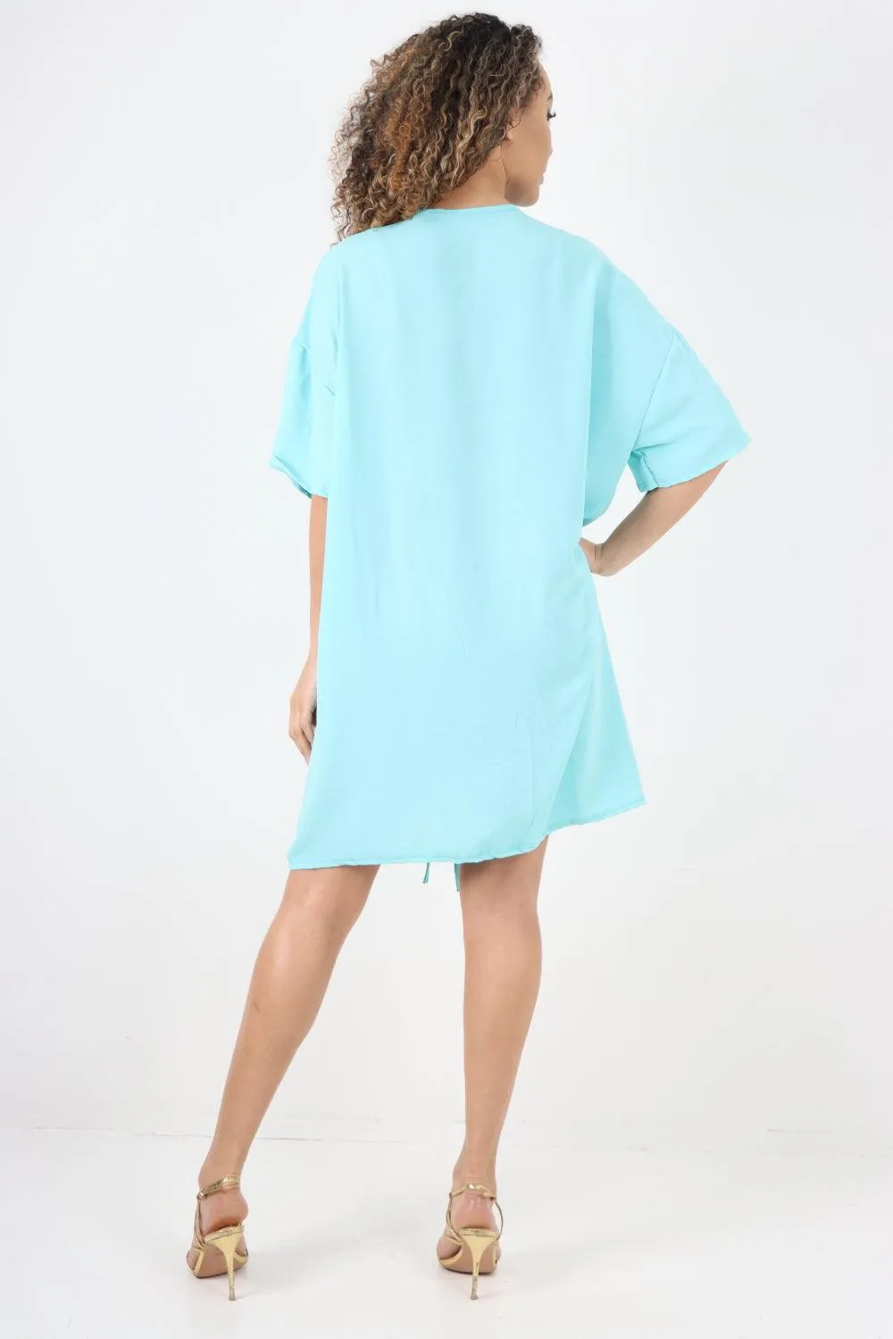 Ruched String V Neck Tunic Top