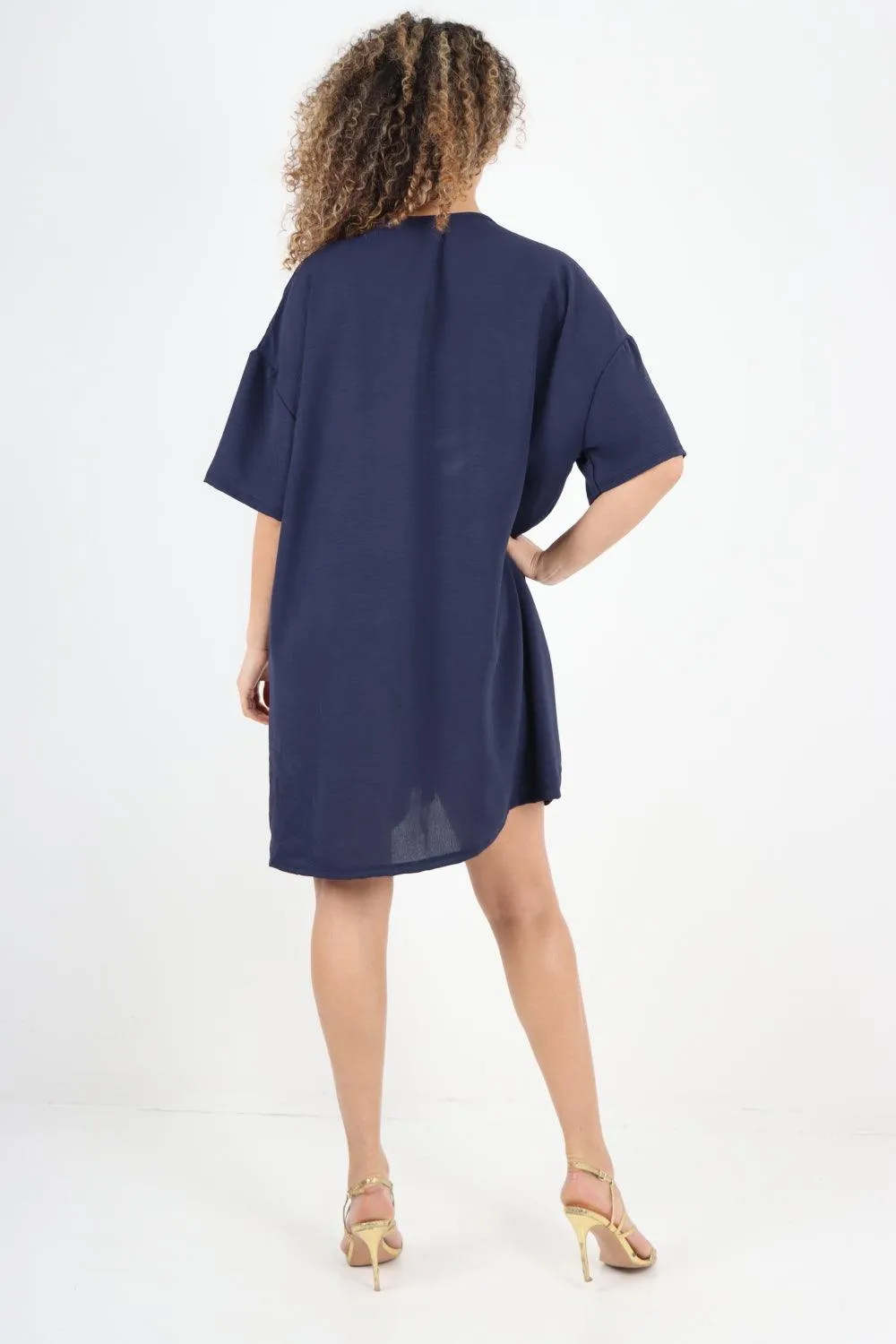 Ruched String V Neck Tunic Top