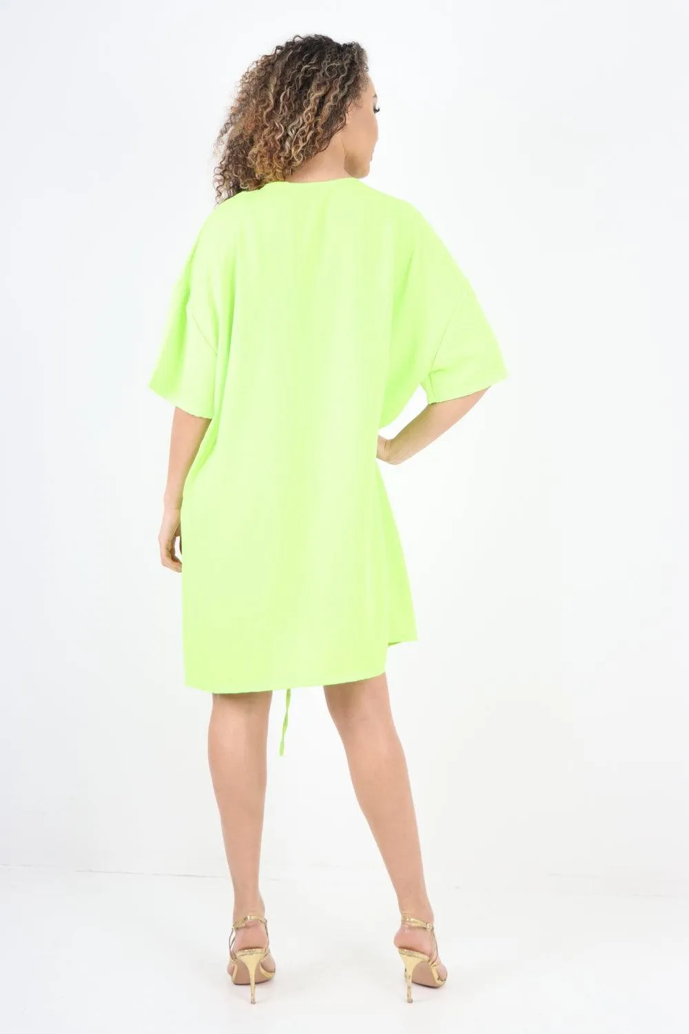 Ruched String V Neck Tunic Top