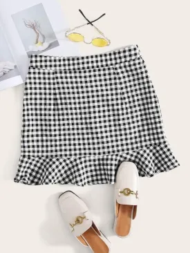 Ruffle Hem Gingham Mini Skirt