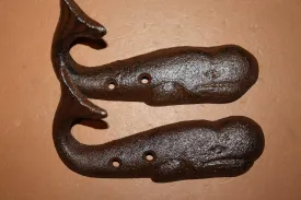 Rustic Coastal Living Home Decor Whale Coat Hook Cast Iron 5 3/4&quot; wide ~ H-102