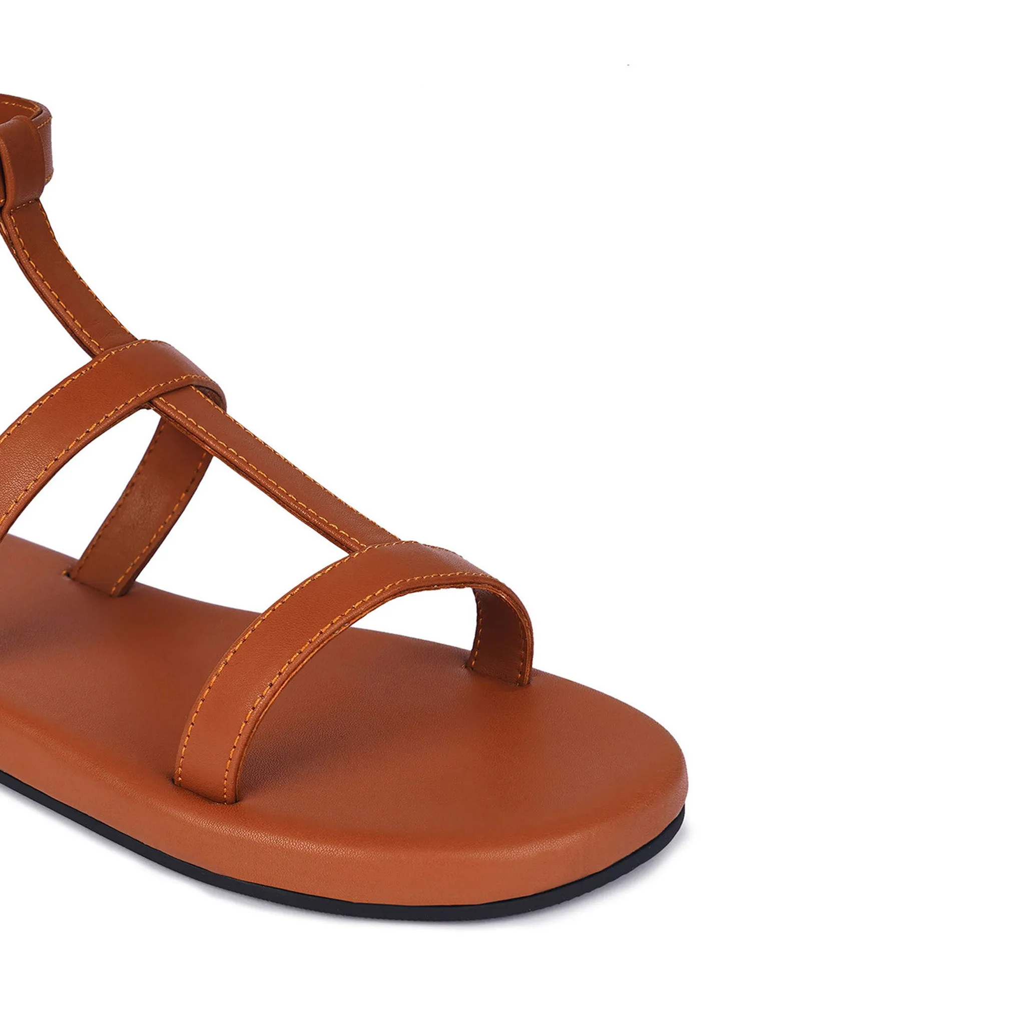 Saba T-Strap Vegan Leather Tan Sandals