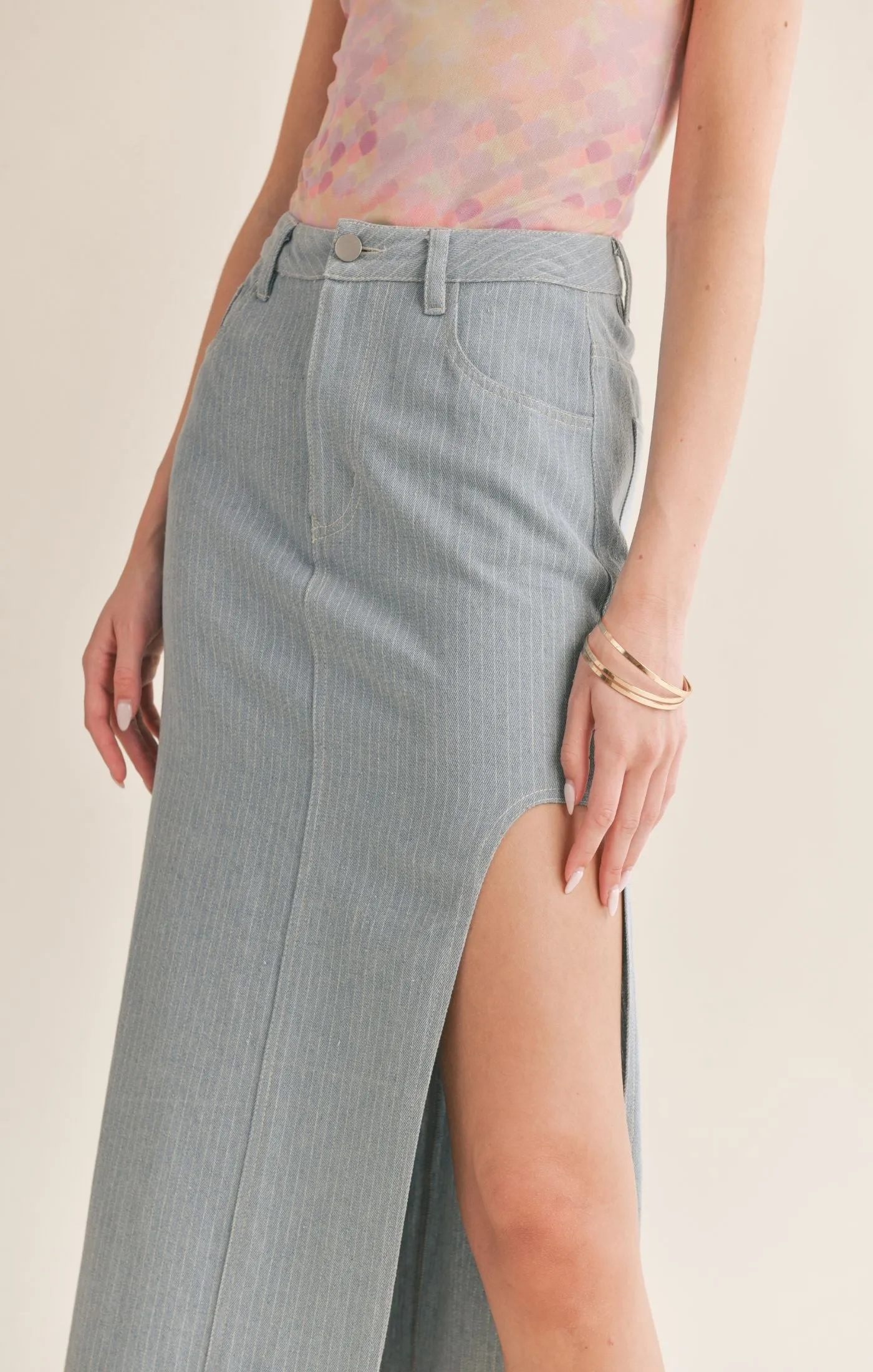 Sage The Label - Locals Only Pinstripe Maxi Denim Skirt