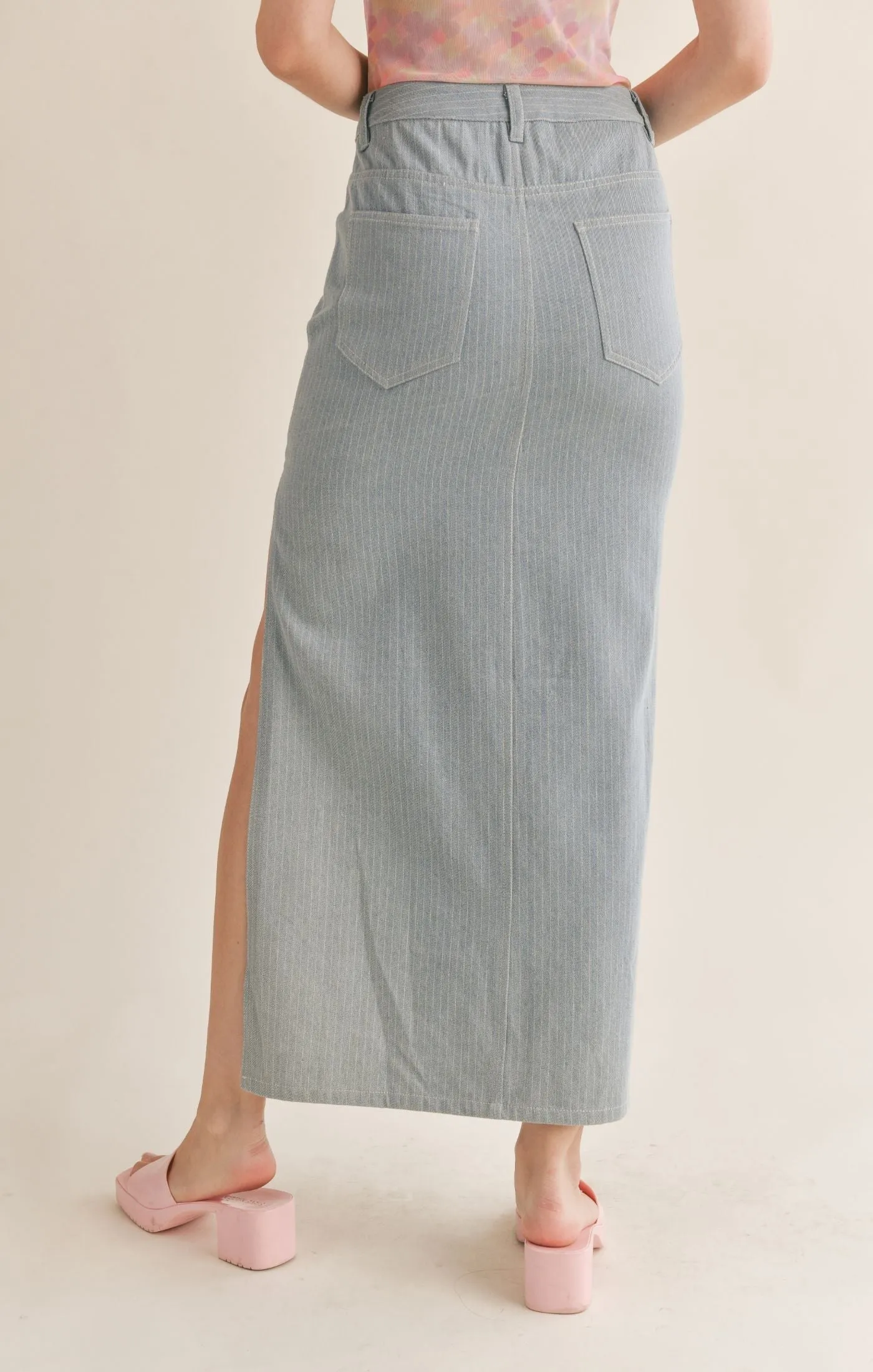 Sage The Label - Locals Only Pinstripe Maxi Denim Skirt