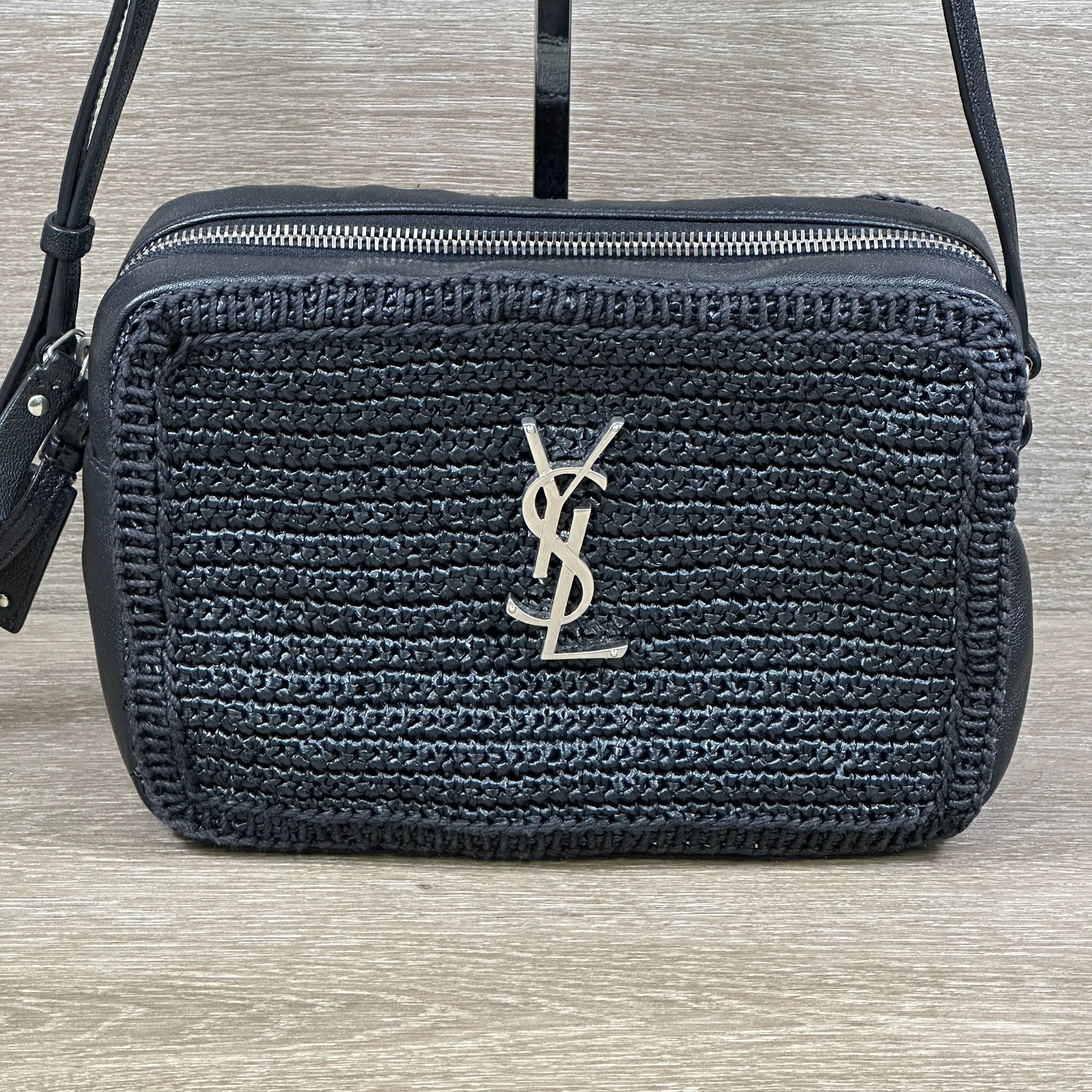 Saint Laurent Raffia Lou Camera Bag - Woven Black