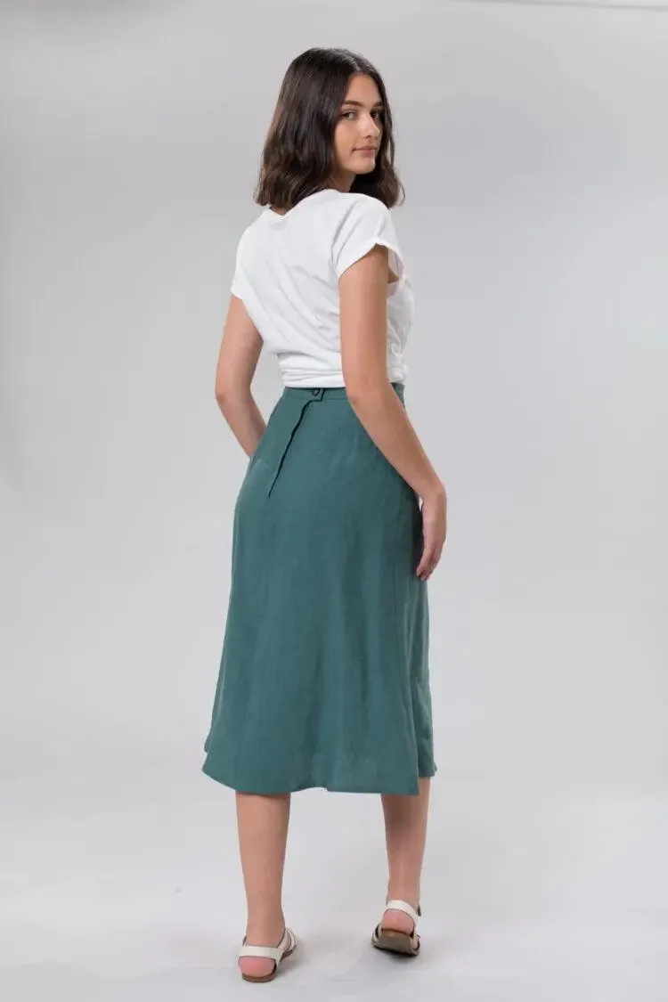 Sally Skirt In Jade Linen by Wilga Clothing