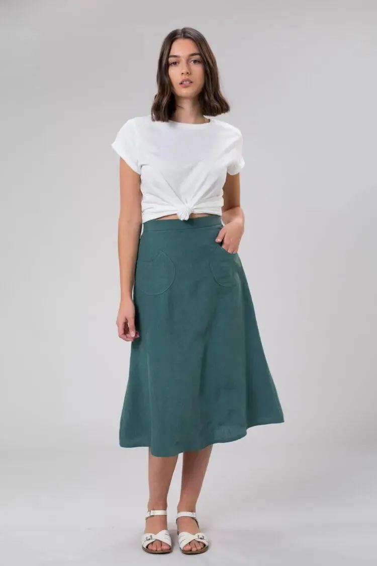 Sally Skirt In Jade Linen by Wilga Clothing