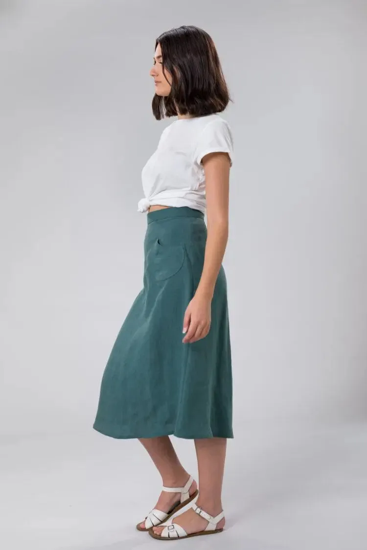 Sally Skirt In Jade Linen by Wilga Clothing