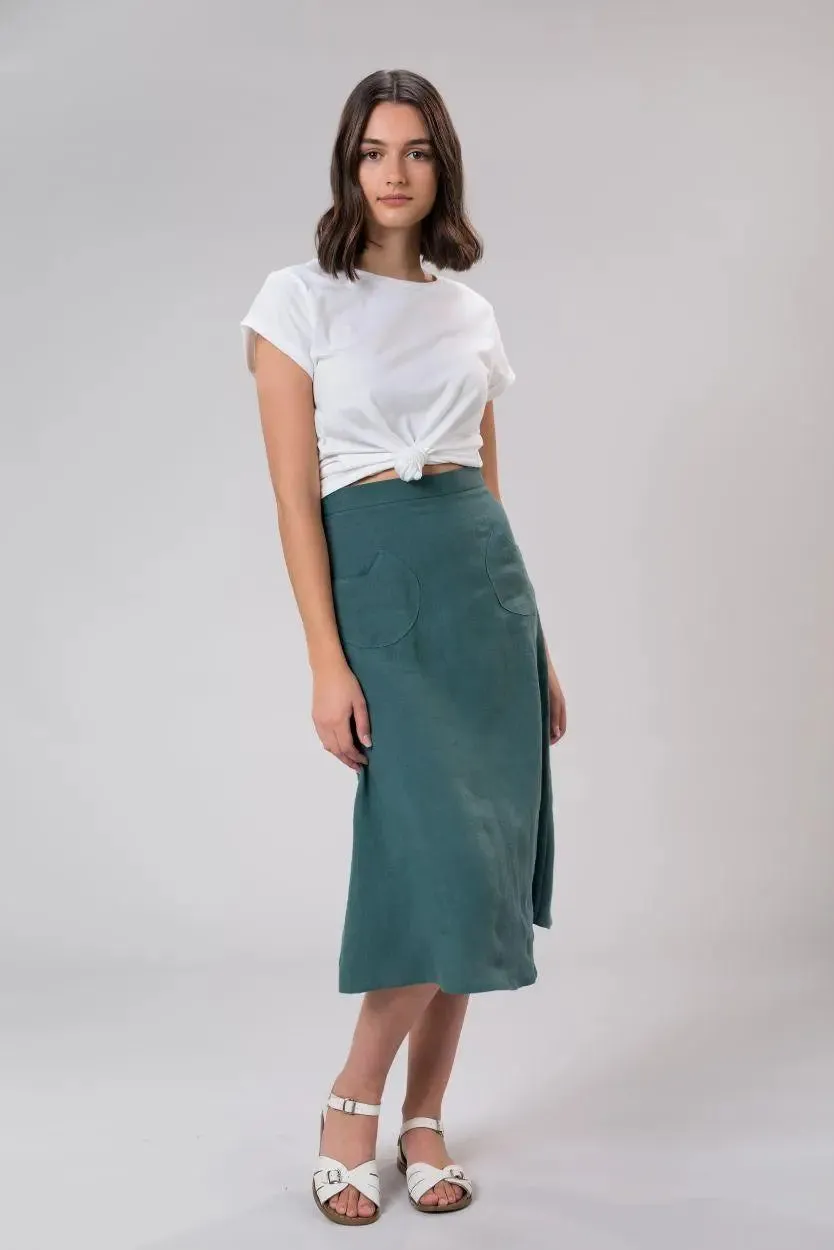 Sally Skirt In Jade Linen by Wilga Clothing