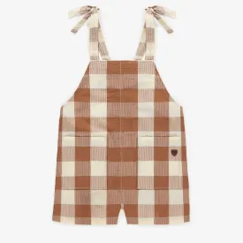 Salopette brune à carreaux en coton, enfant || Brown plaid overall in cotton, child